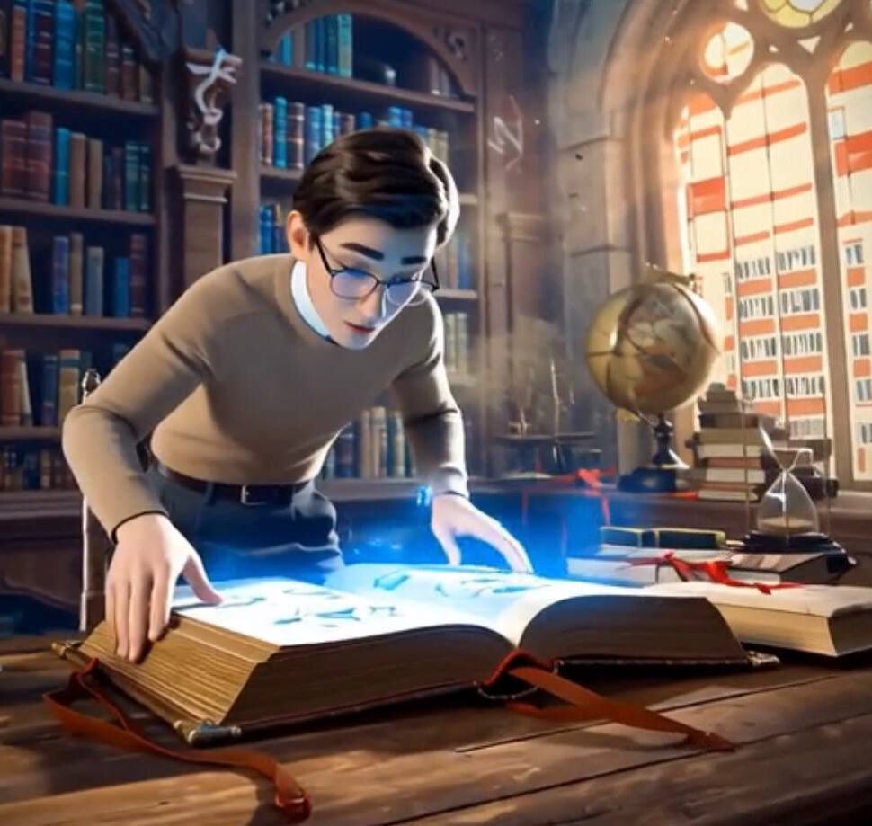 Артём обнаруживает магическую книгу в библиотеке 