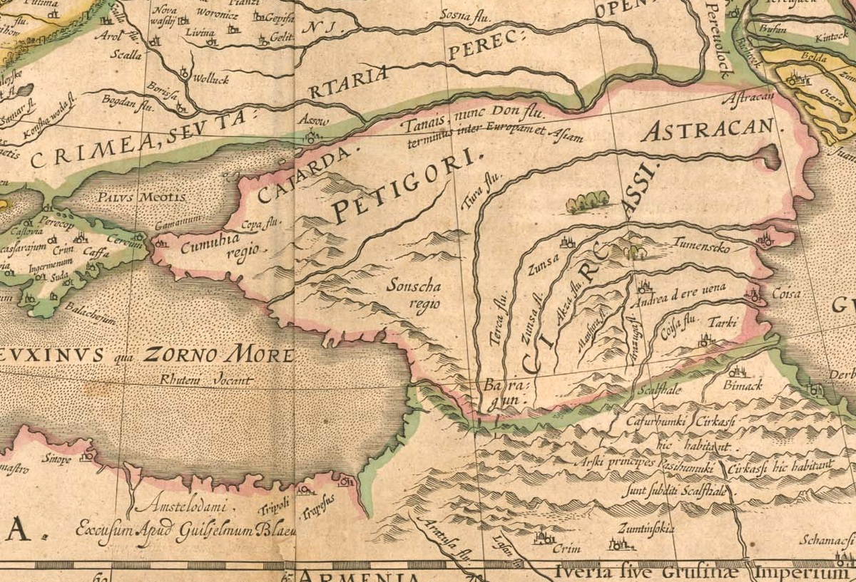 «Пятигорские Чиркасы» (Circassi Petigorski) на карте Яна Блау 1645 года.