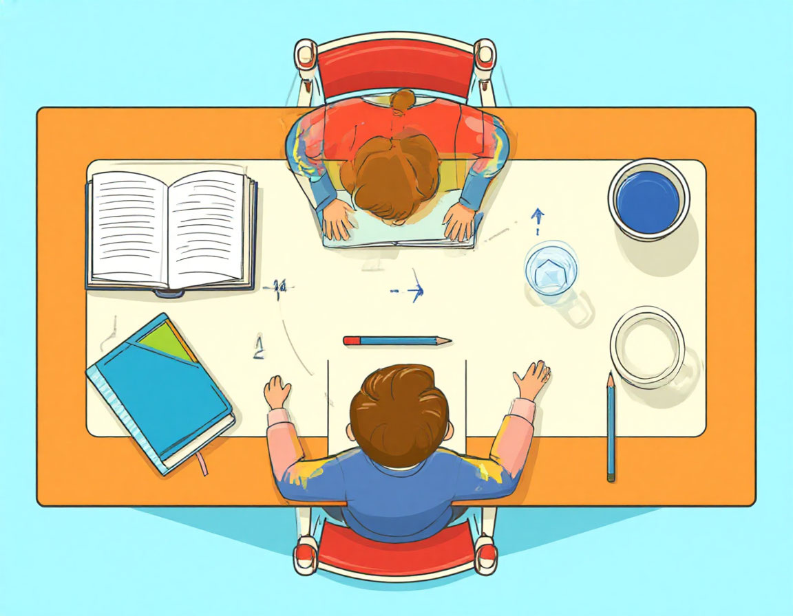 Представьте, что левая рука — это король. Ее путь от пенала к тетради должен быть свободным и прямым. Все остальное — придворные, которые стоят по правую руку и не мешают.