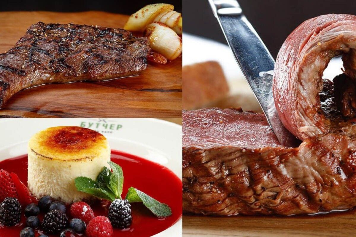 Можно поесть не только стейк: в меню холодные и горячие закуски, семь видов гарнира, морепродукты, десерты и пицца. Источник: butchersteak.ru📷
