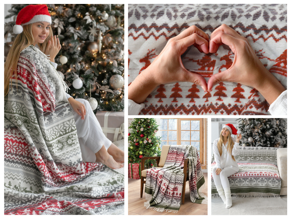 Новогодний плед «SAVOR», двусторонний, 60% хлопок, 40% акрил, размер 150×200 см — OZON арт. 1224146769 | WB арт. 191994567.