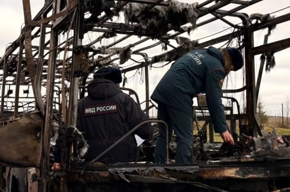    Опубликованы фото автобуса, дотла сгоревшего возле школы под Пермью