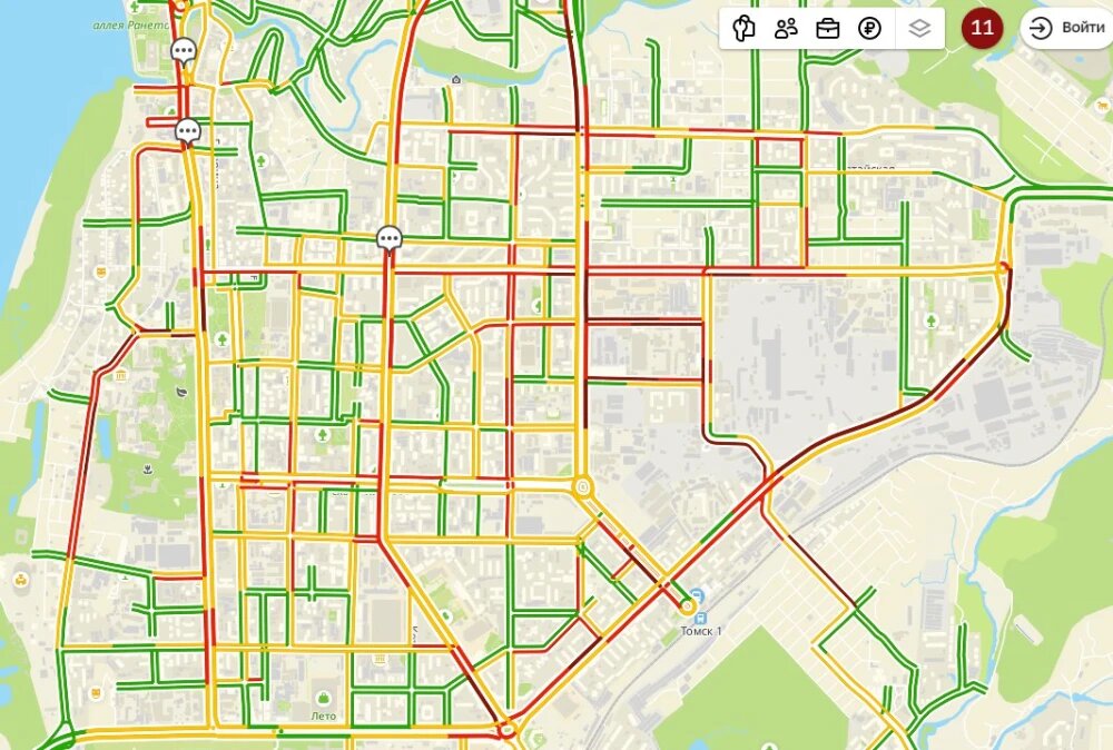    11-балльные пробки в Томске, © скрин с онлайн-сервиса "2ГИС"