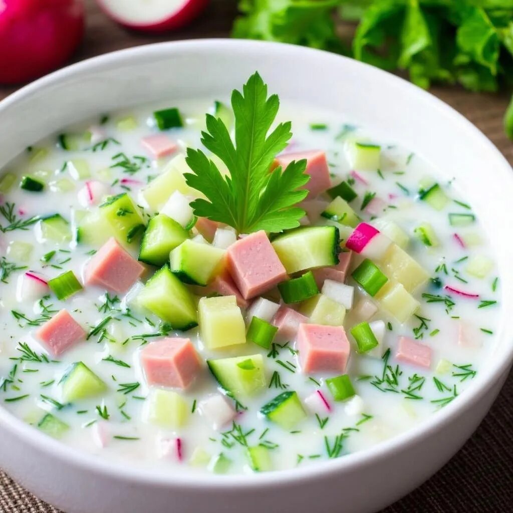 Рецепт "Окрошка с крабом на айране"