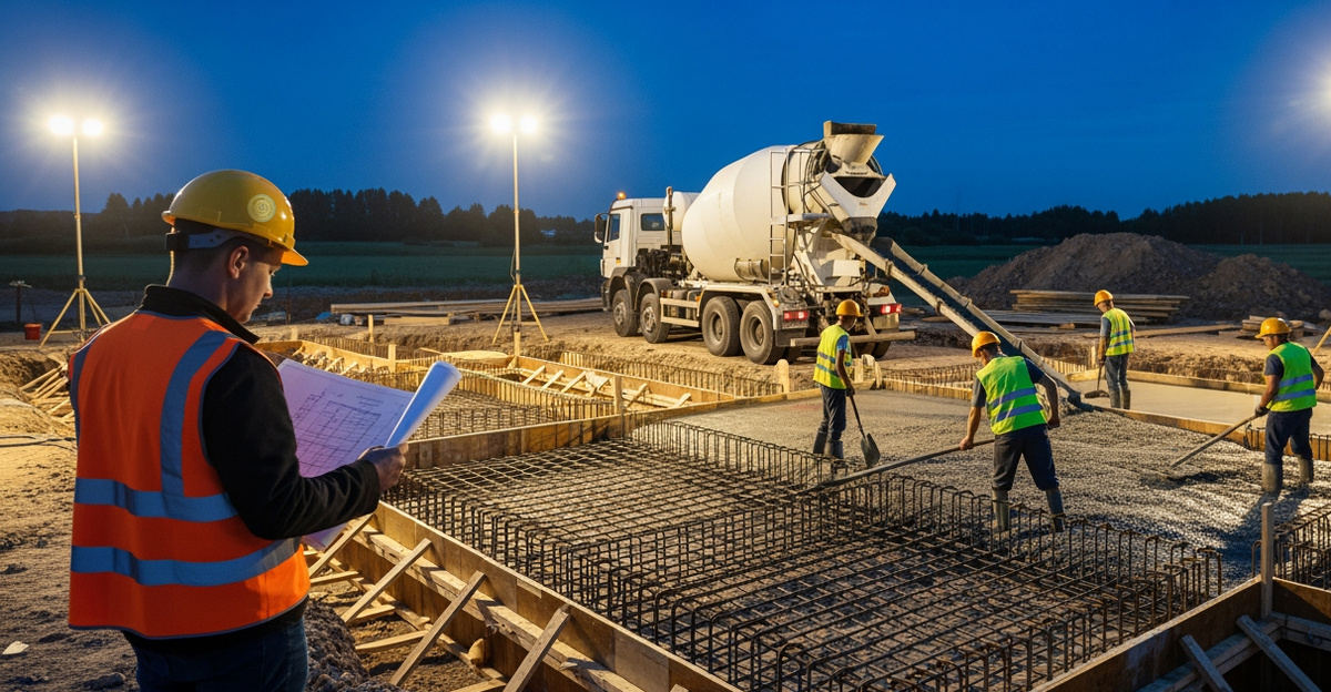 Фото: Заливка фундамента