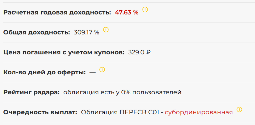 Параметры структурированной облигации ПЕРЕСВ С01 по данным сервиса Fin-Plan Radar