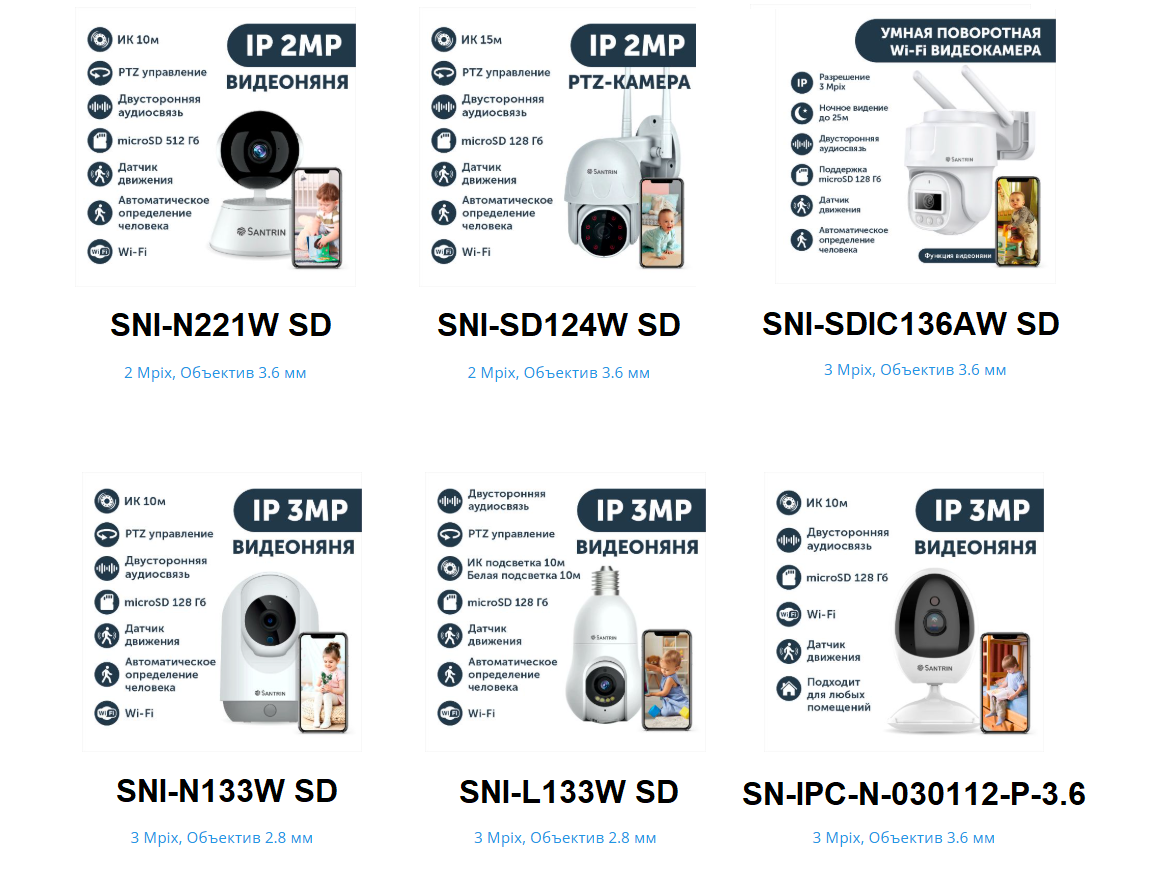 Wi-Fi камеры видеонаблюдения Santrin