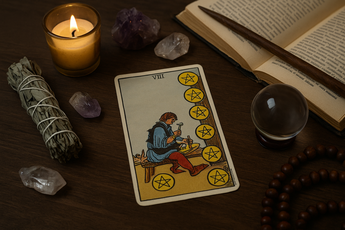 8 Пентаклей Таро — работа над собой и деталями. Всё складывается шаг за шагом.