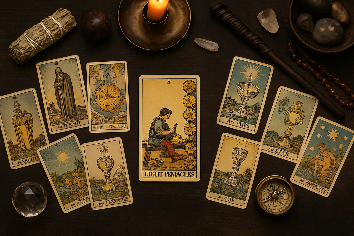 Сочетание 8 Пентаклей с другими картами показывает, куда реально ведут усилия: к результату или выгоранию.