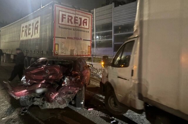    «Рено» врезалось в припаркованный грузовой автомобиль «Луидор» с прицепом «Шмитц». Фото: УМВД Владимирской области