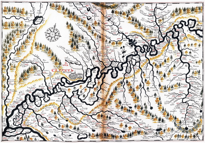 Сургут на карте из «Атласа Сибири» 1701 года Семена Ремезова. А вы смогли найти место, где сейчас располагается Ханты-Мансийск?