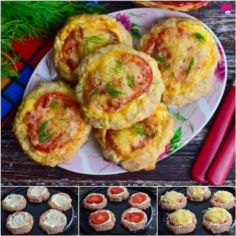 Мясные гнёзда с помидорами и сыром