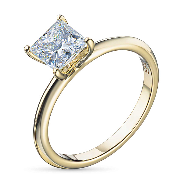 Классическое кольцо из желтого золота с бриллиантом выращенным
