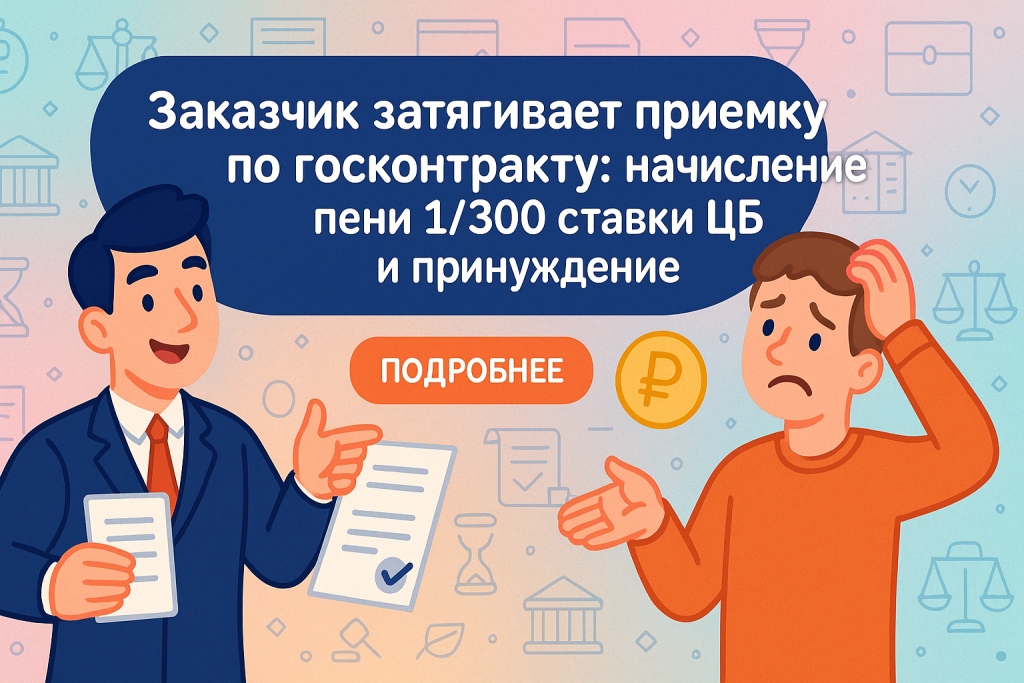    Заказчик затягивает приемку по госконтракту: начисление пени 1/300 ставки ЦБ и принуждение