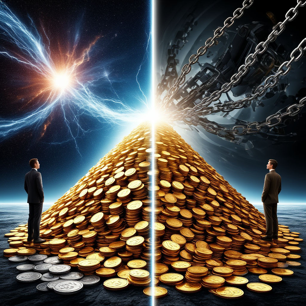 Иллюстрация "Разделённая Мощь: Золото и Энергия" создана сетью Шедеврум