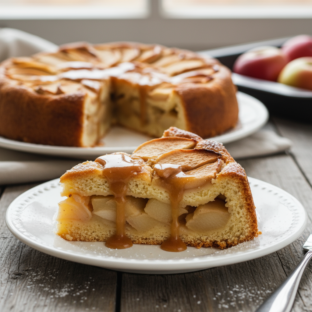 Шарлотка с яблоками и карамелью