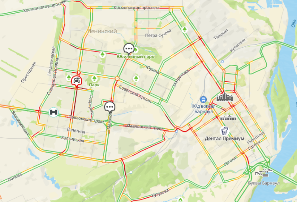    Пробки в Барнауле 12 ноября. Источник: 2GIS
