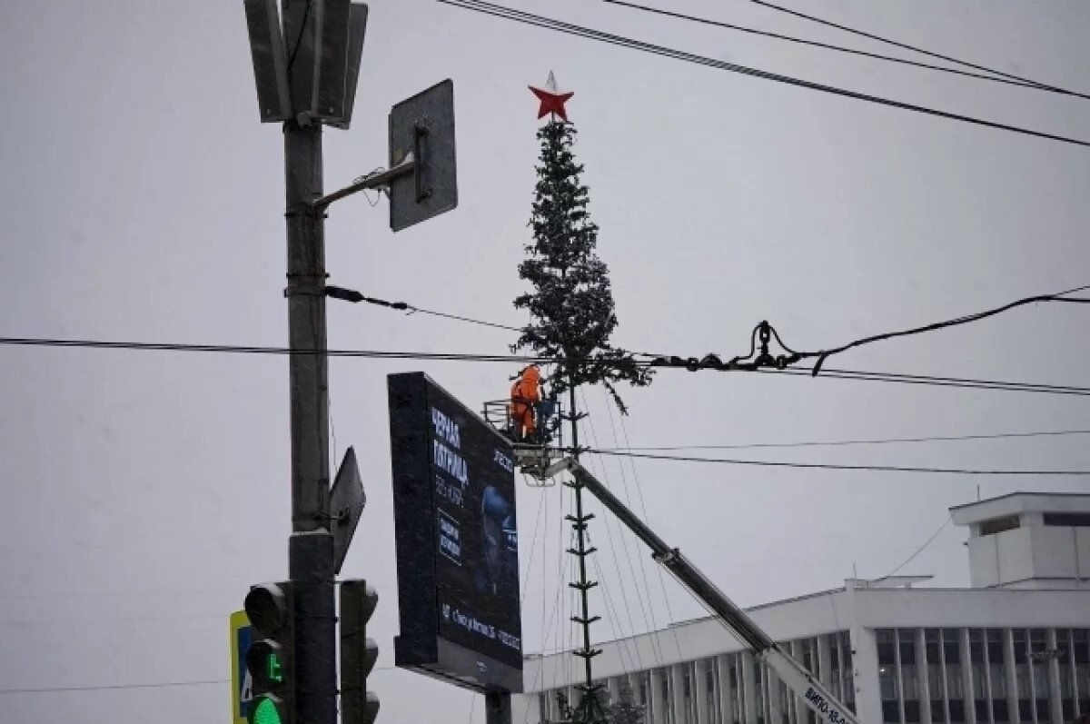    В губернаторском квартале Томска начали устанавливать новогоднюю елку