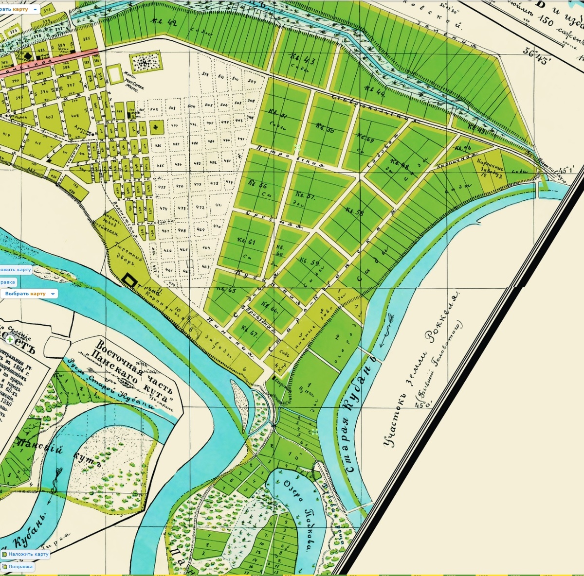 Остров в правом нижнем углу плана Екатеринодара 1912 года