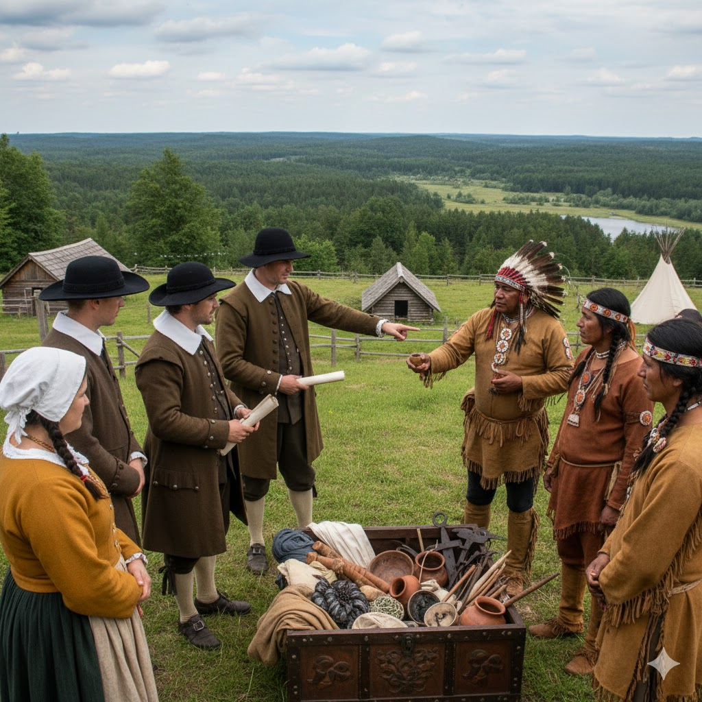 В 1624 году голландские переселенцы основали Новый Амстердам на острове Манхэттен, который, по легенде, был «выкуплен» у местных индейцев за сущие гроши 