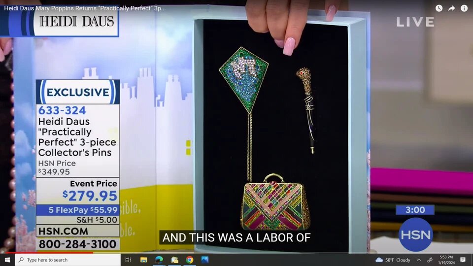 Продажа коллекции брошей Мэри Поппинс в прямом эфире