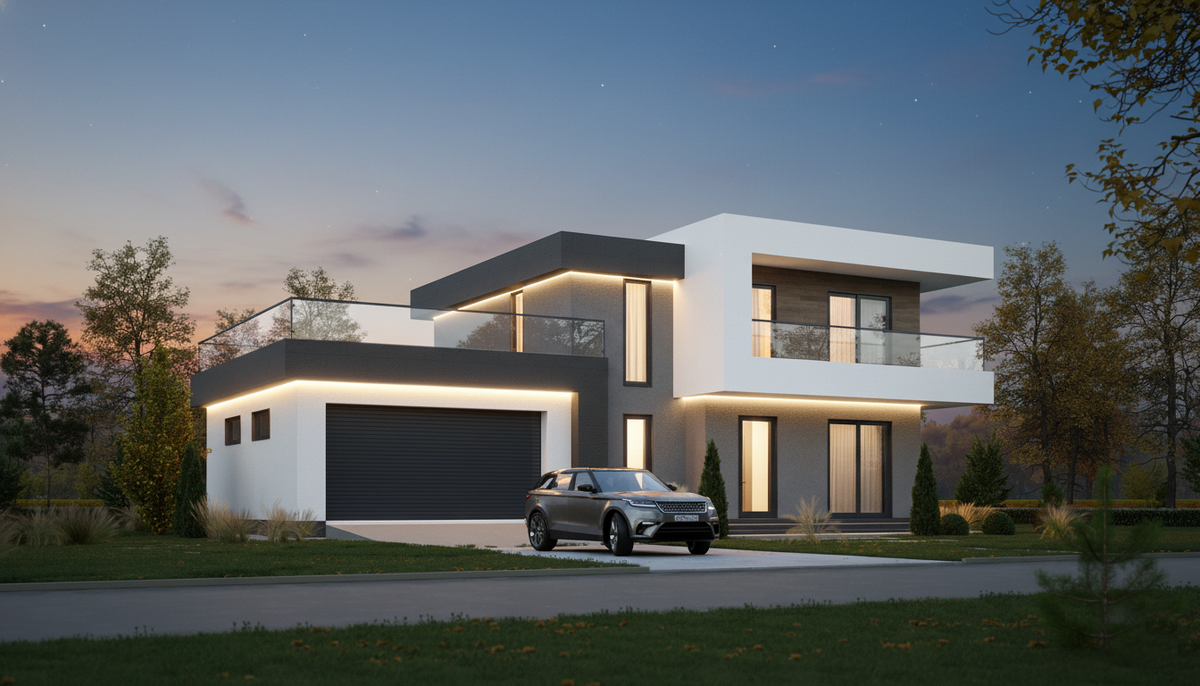 Фасад дома «Денвер»: панорамное остекление и лаконичная архитектура подчеркивают премиум-уровень проекта