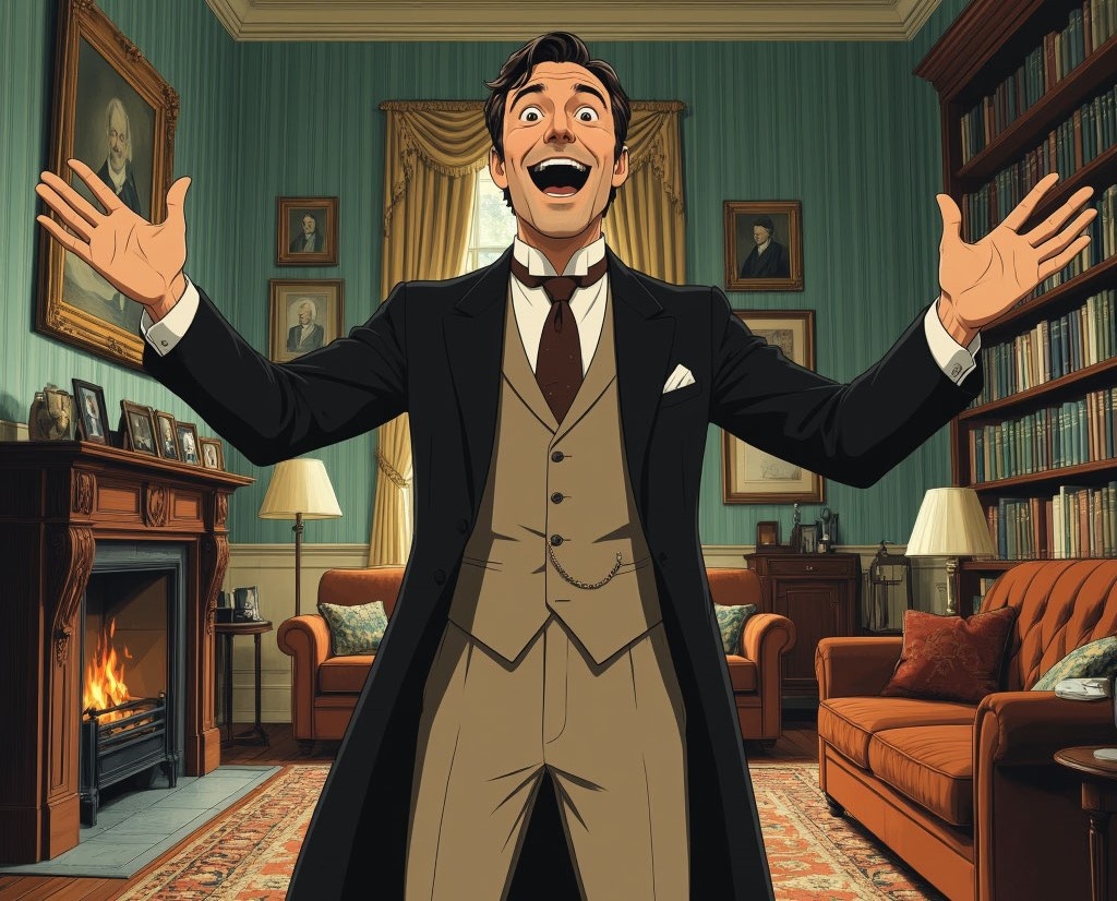 Доктор Мортимер радуется при виде друзей. Картинка сгенерирована "Алисой".
