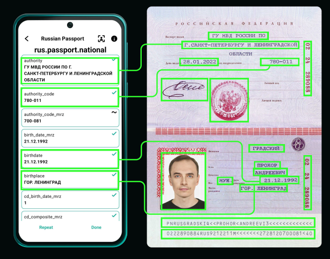 Распознавание паспорта РФ