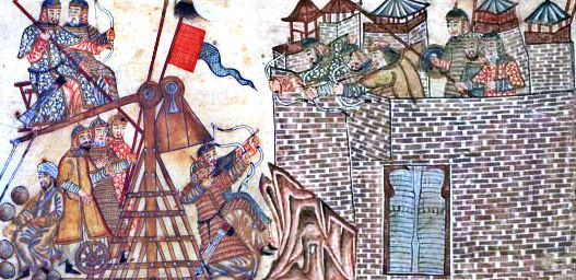 Монголы осаждают город, рукопись Рашид ад-Дина