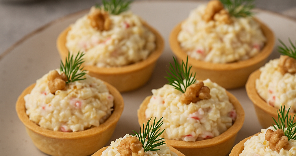 Новогодняя закуска, которая всегда уходит первой со стола: крабово-ореховые тарталетки с нежным кремом