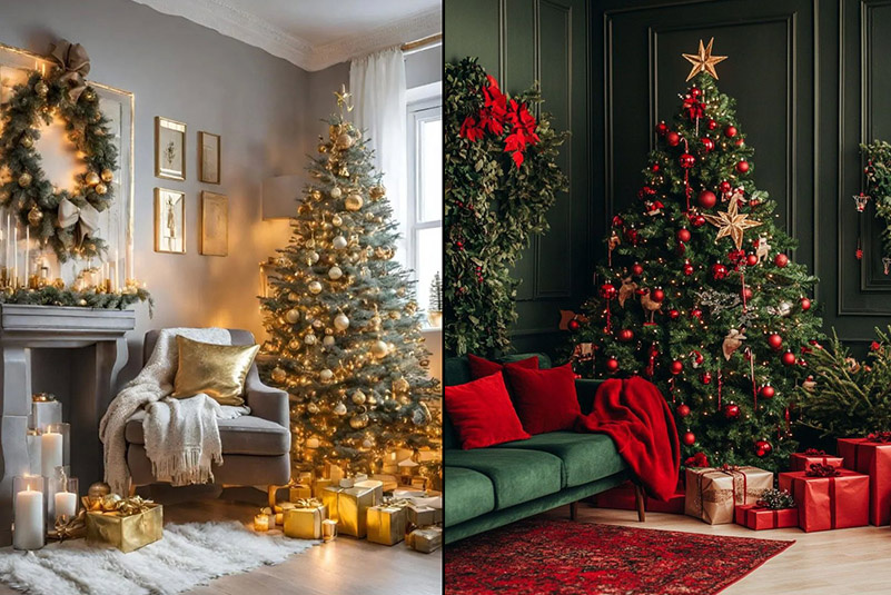 Два классических новогодних варианта: белый с золотом и красный с зелёным / Фото: ukbeautyroom.com