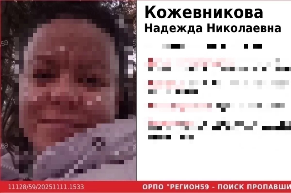    В Перми завершили поиски 34-летней женщины со шрамом на шее