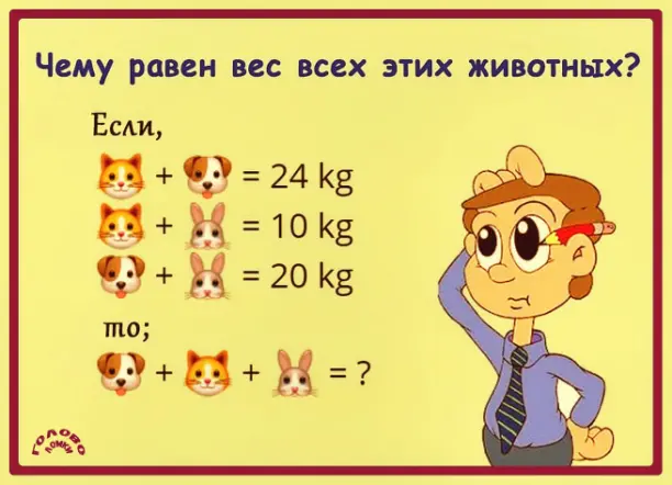 🐯 ВЕСОВОЙ РЕБУС: посчитай общий вес животных!