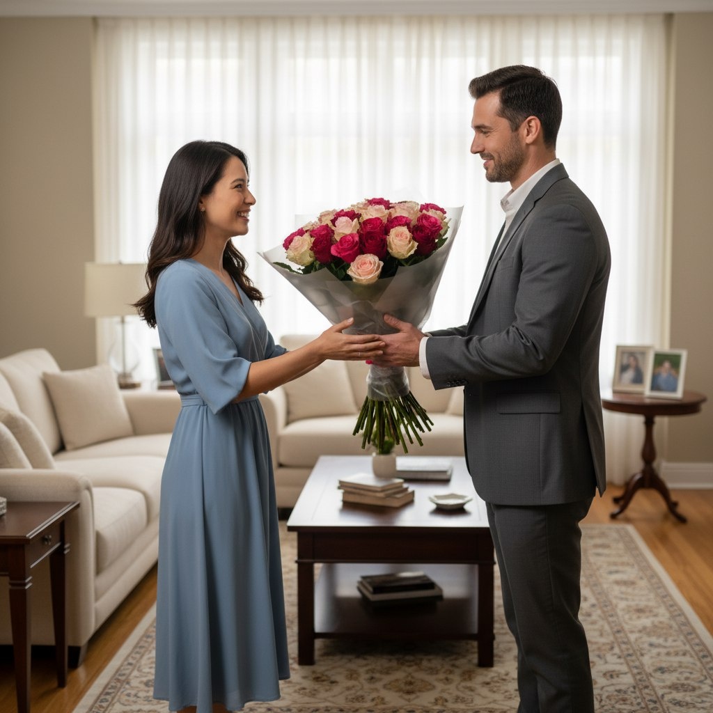 Букет из 25 роз нежный микс 50 см (Кения) в корейской матовой упаковке