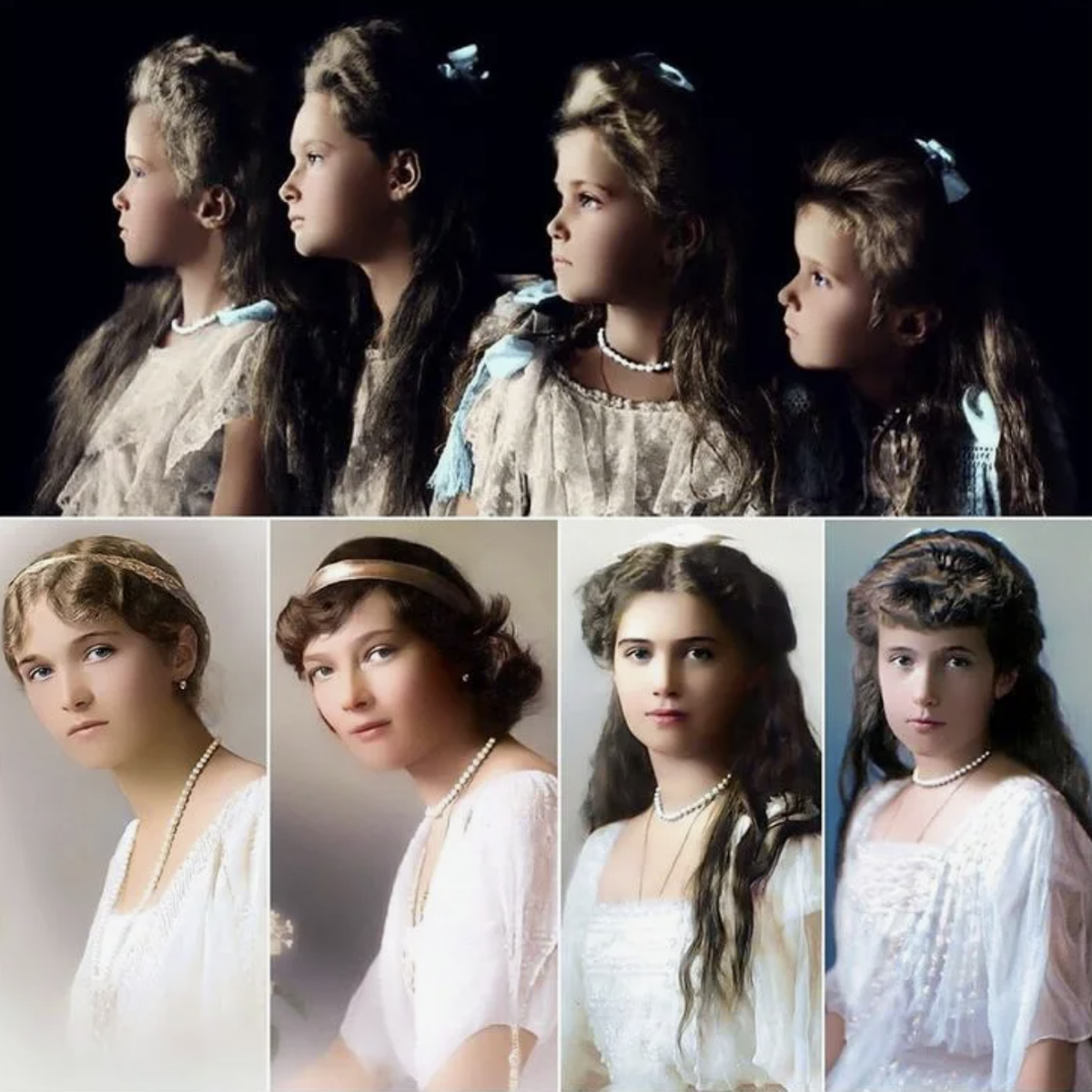 Великие княжны - Ольга, Татьяна, Мария и Анастасия, дочери последнего российского императора Николая II, фото из открытых источников 