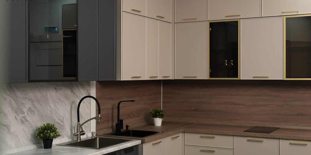 Кухня Квадро с тонкими рамками. Тренд 2025 и 2026 года