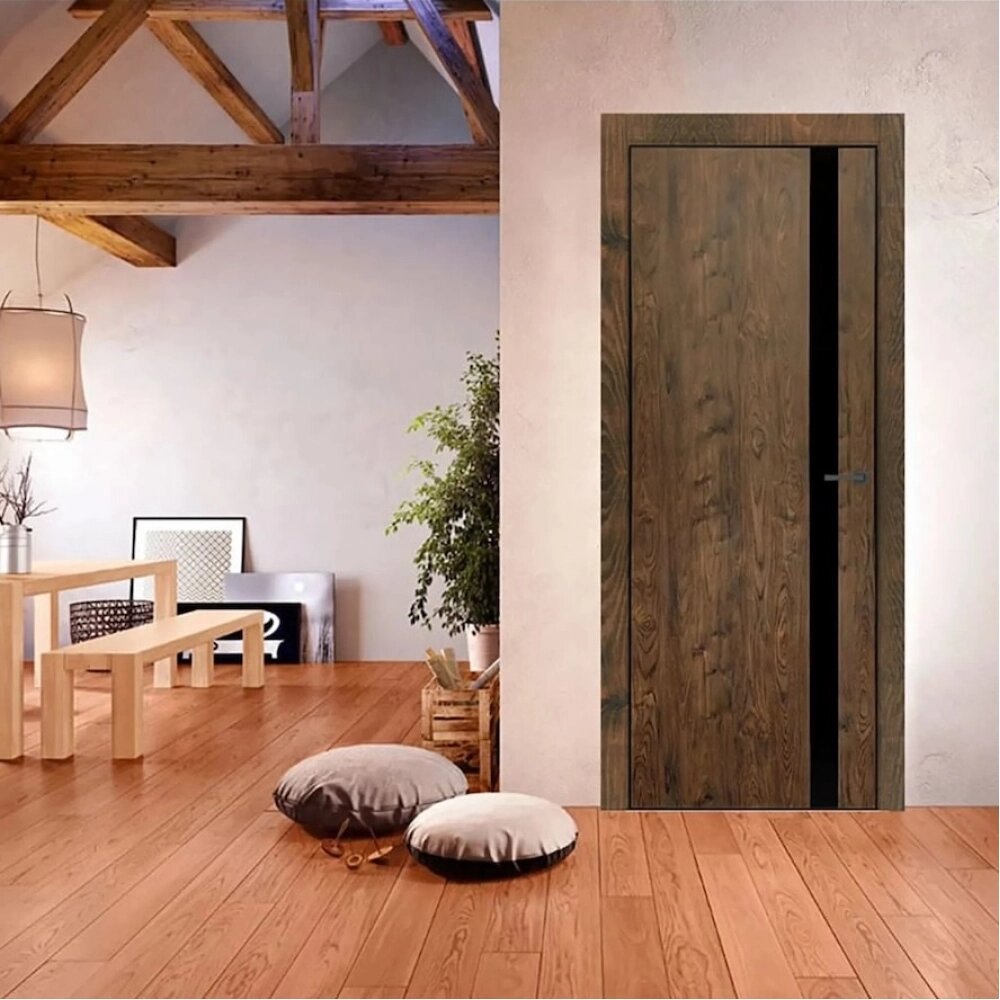 Межкомнатная дверь Тамбурат (Tamburat Light) 4204 орех шоколадный кромка ABS черное со стеклом