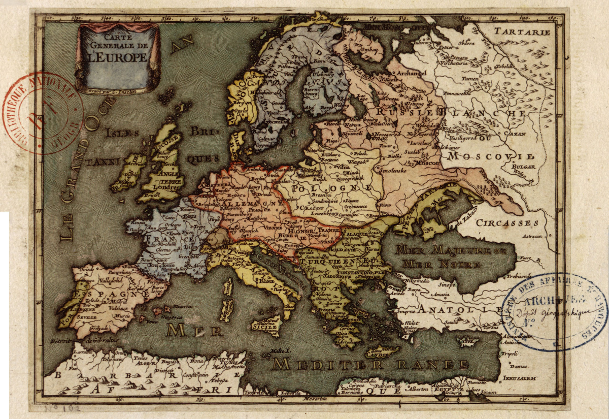 Европа, 1705 г. Carte générale de l'Europe / gravé par C. Inselin, Inselin, Charles (1673-17.. ). Graveur,1705