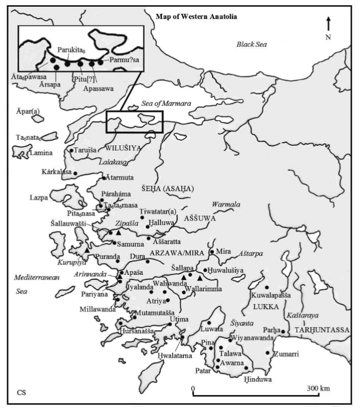 Карта западной Анатолии с лувийскими центрами