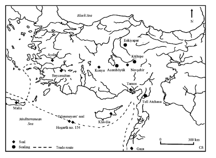 Распространение лувийских иероглифических печатей и пломбирований среднего бронзового века