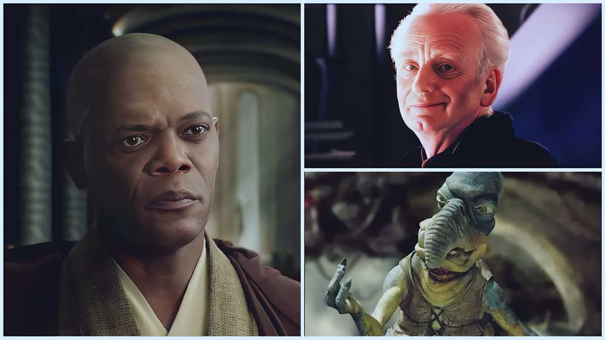 Коллаж: Мейс Винду, канцлер Палпатин, Уотто