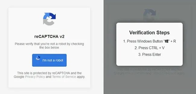 Поддельная проверка reCAPTCHA, предлагающая жертве вставить и выполнить вредоносную команду на своем устройстве (Источник: ESET)
