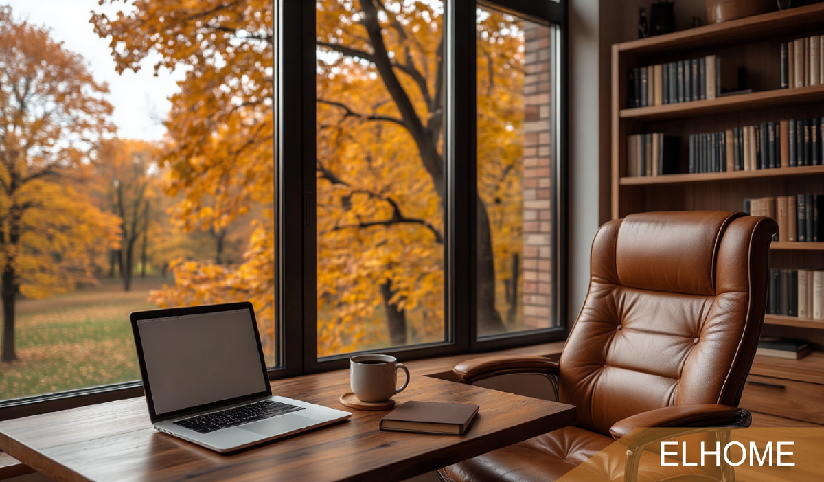 Рабочее место у окна — это не только источник естественного света, но и вдохновения. Вид на осенний пейзаж помогает сохранить продуктивность и душевное равновесие в ноябрьские дни.