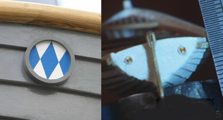 Флюгарка на шлюпке "Авроры" (наши дни).  Справа фото шлюпки на модели канонерской лодки "Кореец",  видны две флюгарки (фото стырено с форума судомоделистов  https://only-paper.ru/  Обе эти флюгарки есть на приложенных ниже рисунках