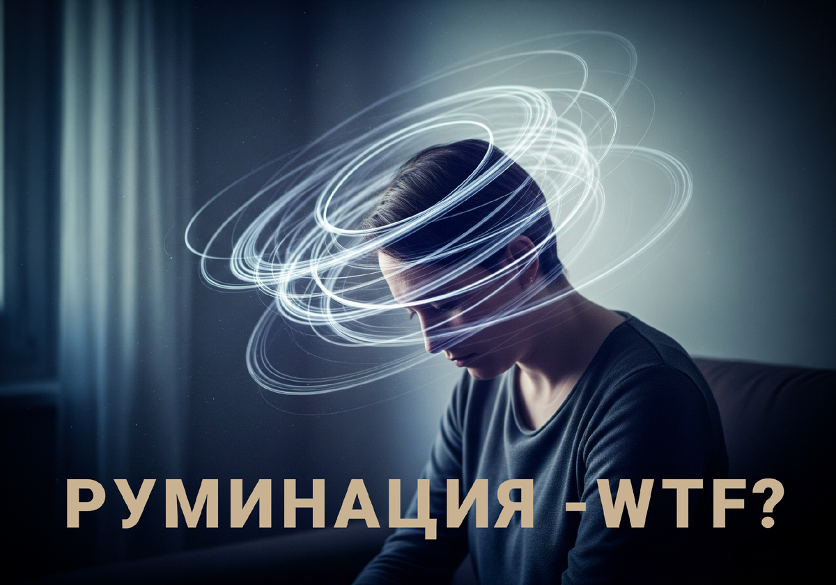 «Человек в комнате с визуализацией зацикленных мыслей»