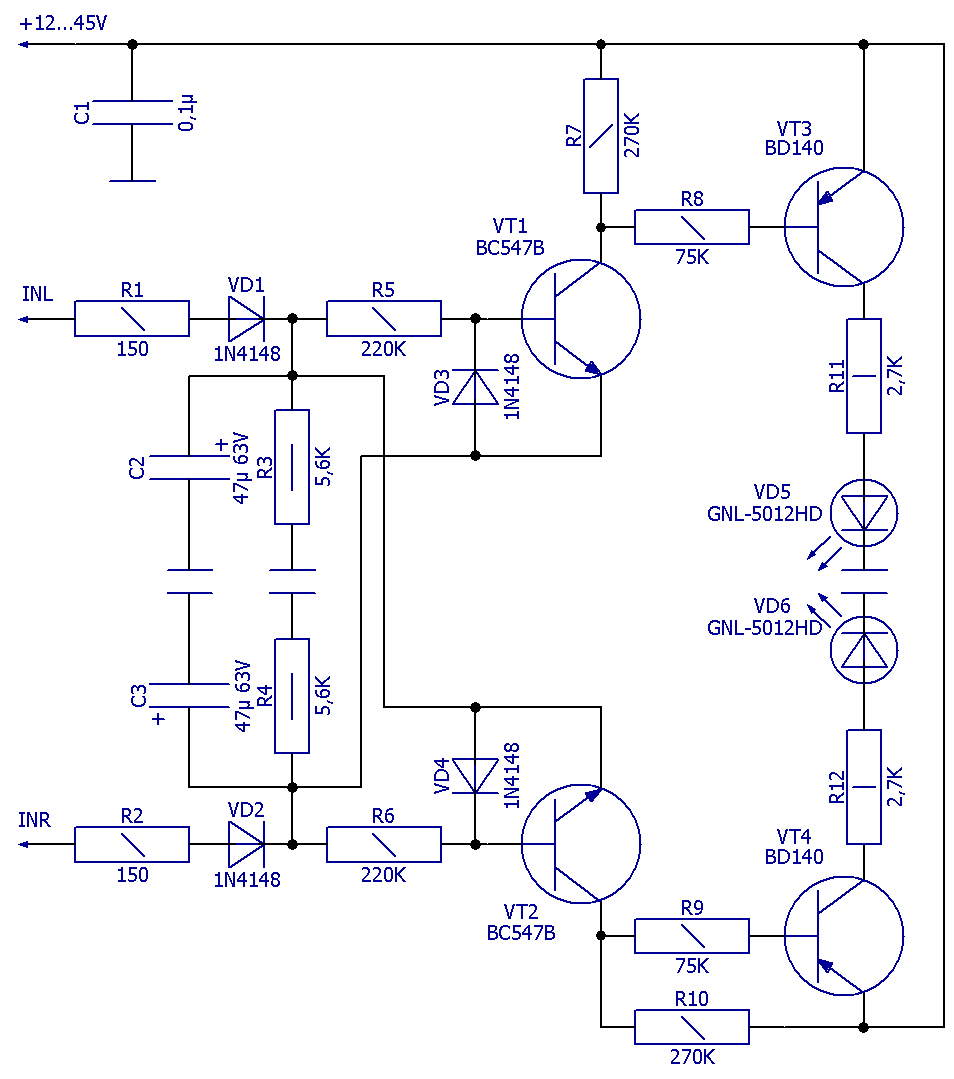 Схема электрическая принципиальная индикатора стереобаланса