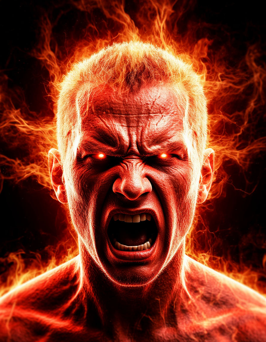 Аура гнева. Так выглядит гнев человеческий, когда с него снята маска. Картинка нарисована совместно с ИИ