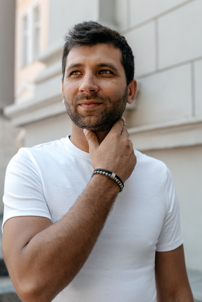 Браслет из камня Яшма Серая