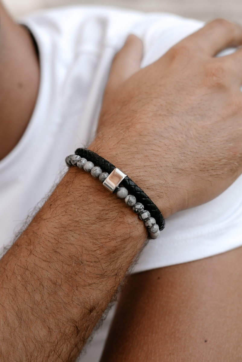 Браслет из камня Яшма Серая