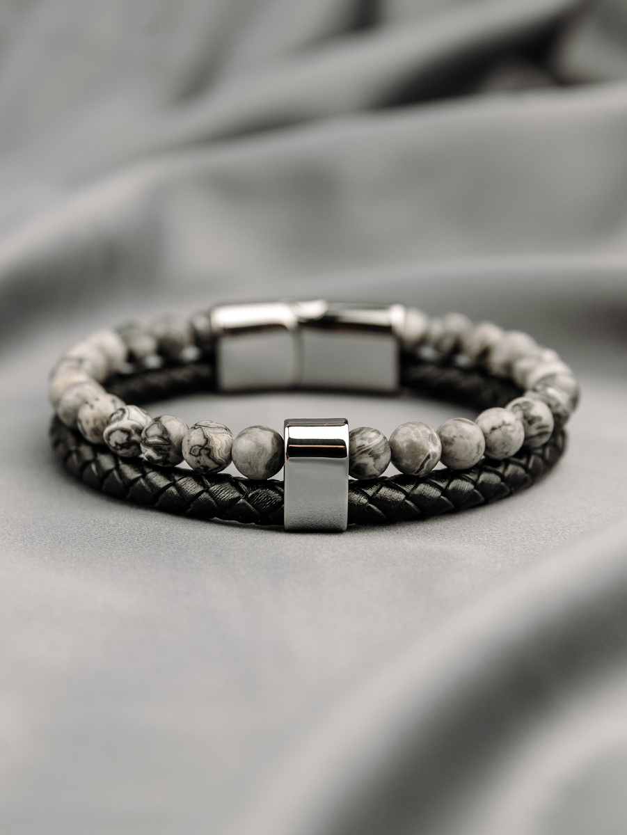 Браслет из камня Яшма Серая